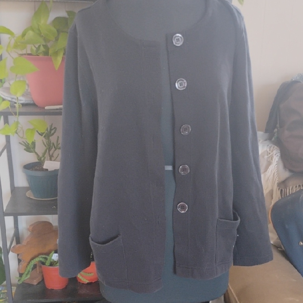 Rebecca Malone Black Button-Front Cardigan with Pockets